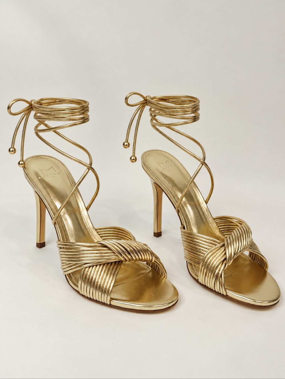 Marc Fisher Brista Womens Gold Strappy Lace Up Stiletto Heeled Sandals Size 9.5